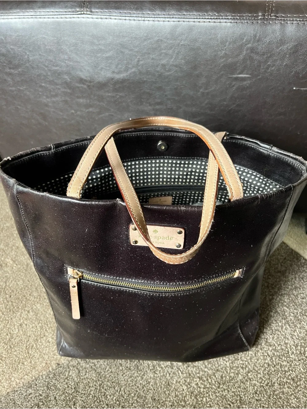 KATE SPADE NEW YORK KERRYN FULTON STREET PATENT LEATHER LARGE SHOPPERS TOTE